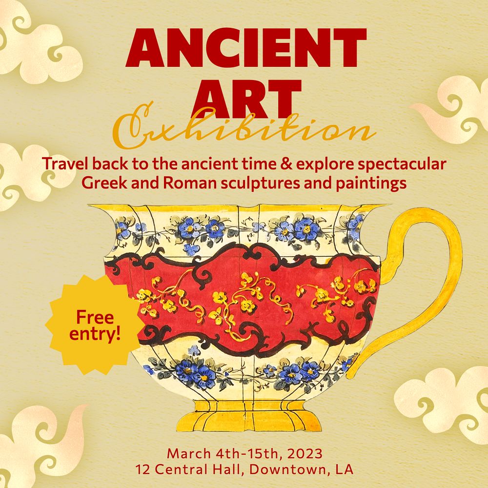 Ancient art exhibition Instagram post template, editable text