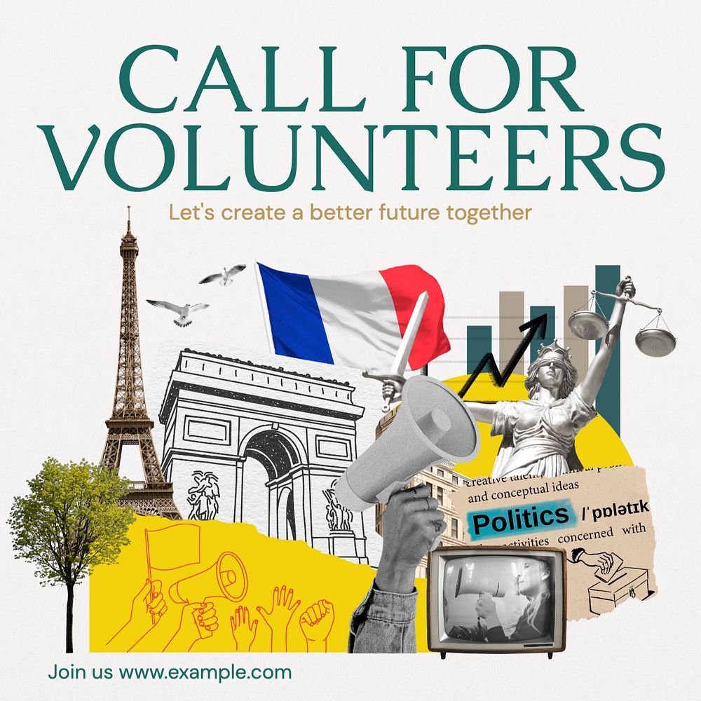 Call for volunteers Instagram post template, editable text