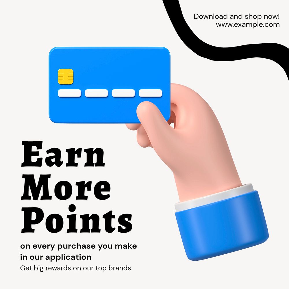 Credit cards points Instagram post template, editable design