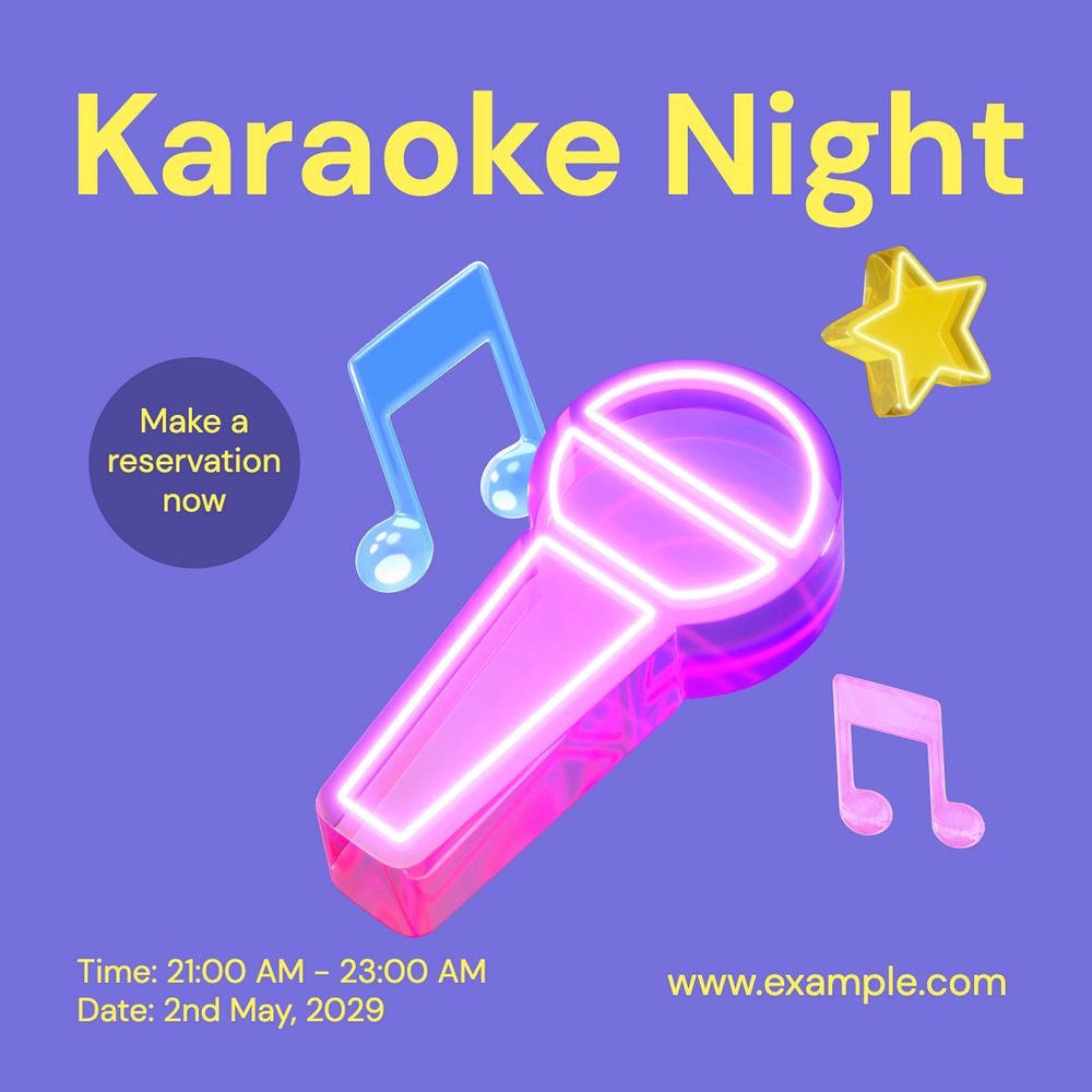 Karaoke night Instagram post template, editable text