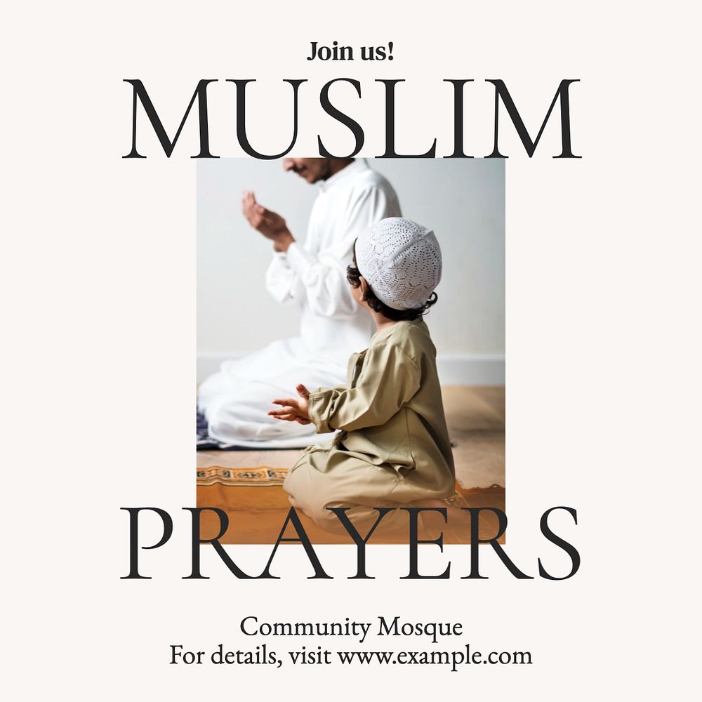 Muslim prayers Instagram post template, editable text