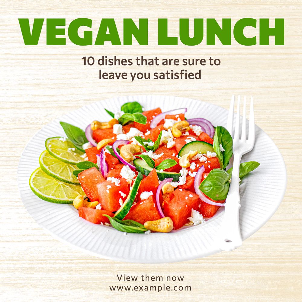 Vegan lunch Instagram post template, editable text