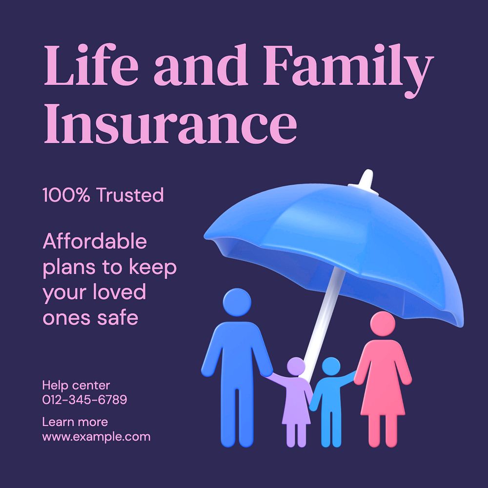 Life insurance Instagram post template, editable text