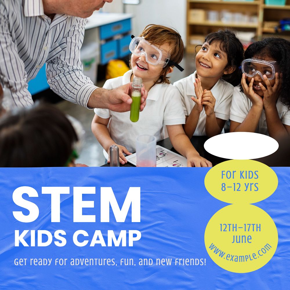 STEM kids camp Instagram post template, editable text