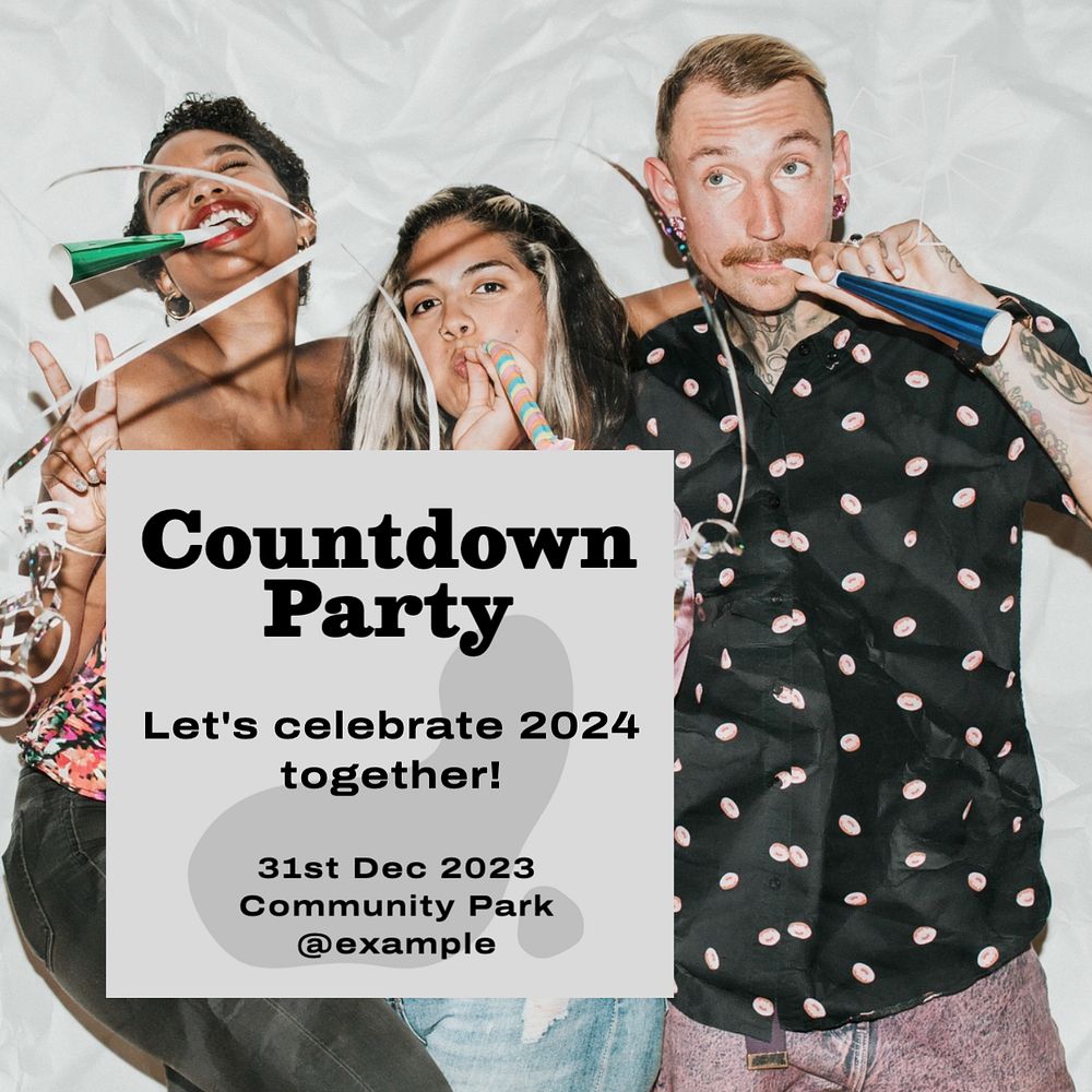 Countdown party Instagram post template, editable text