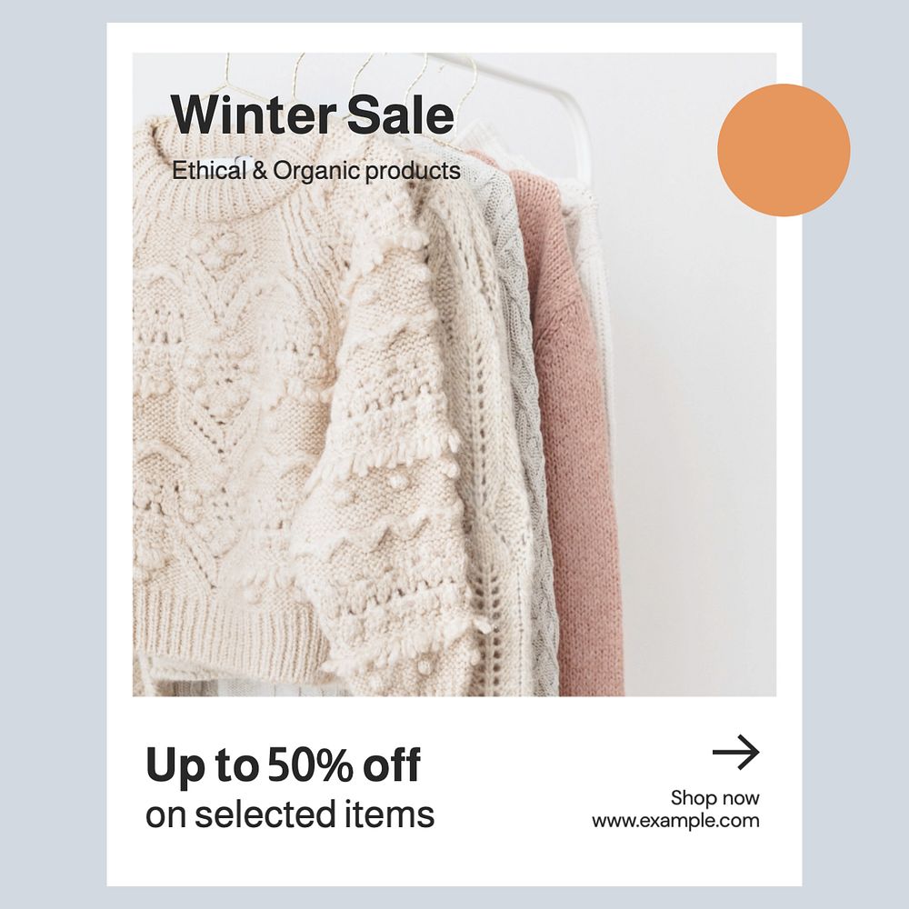 Winter sale Instagram post template, editable text