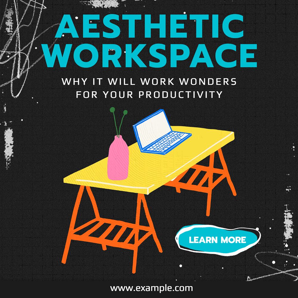 Aesthetic workspace Instagram post template, editable text