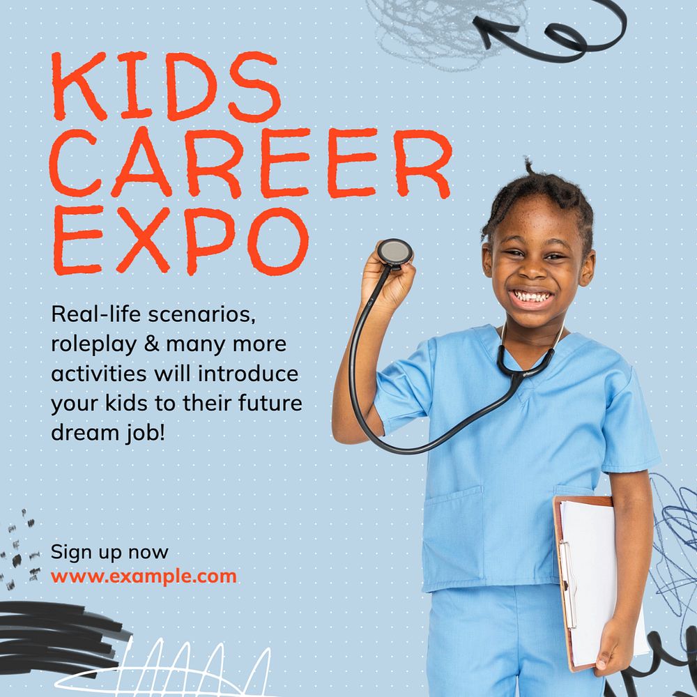 Kids career expo Instagram post template, editable text