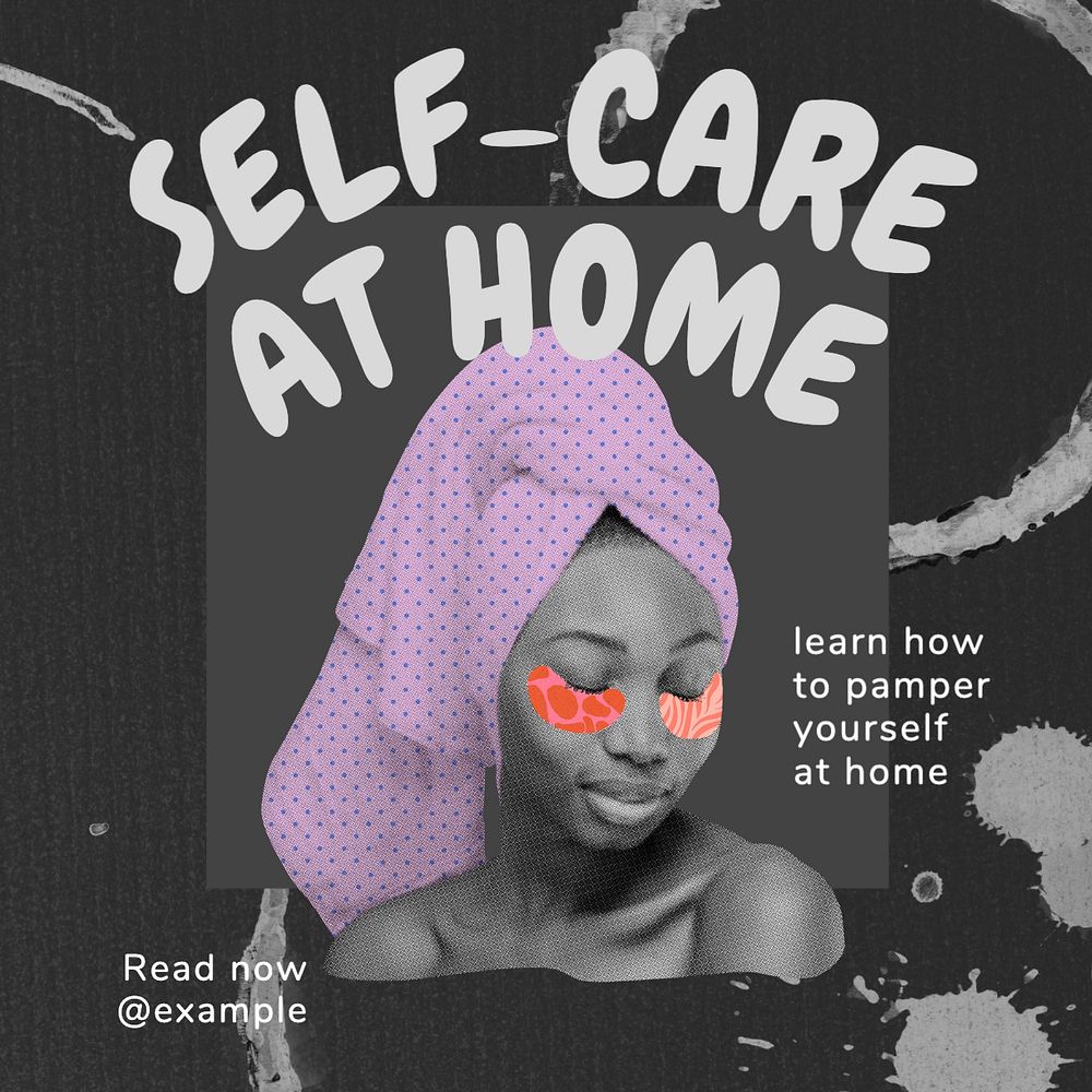 Home self care Instagram post template, editable text