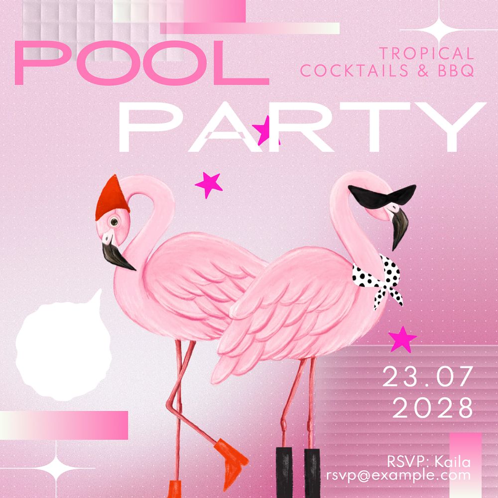 Pool party Instagram post template, editable text