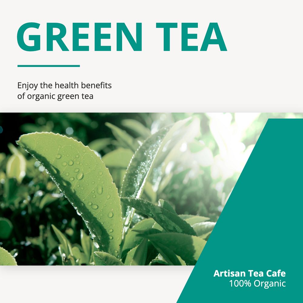 Green tea Instagram post template, editable text