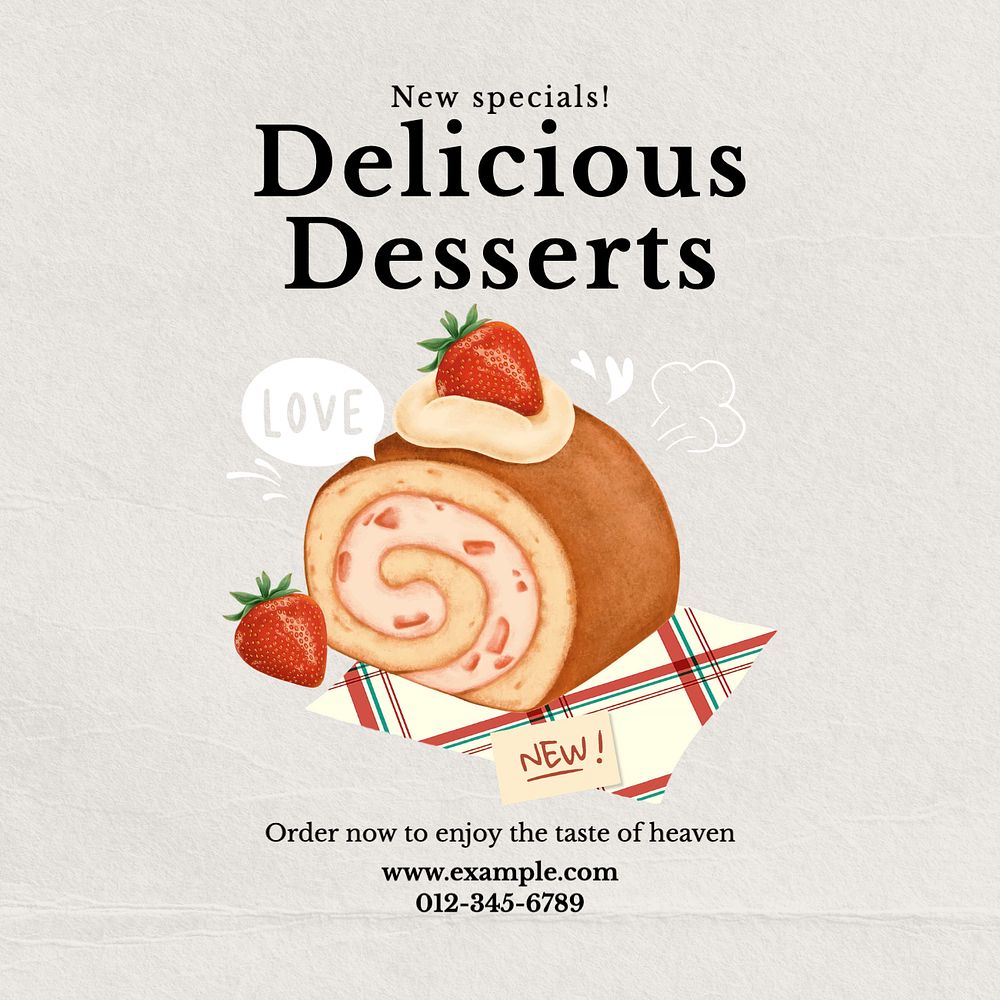 Delicious dessert Instagram post template, editable text