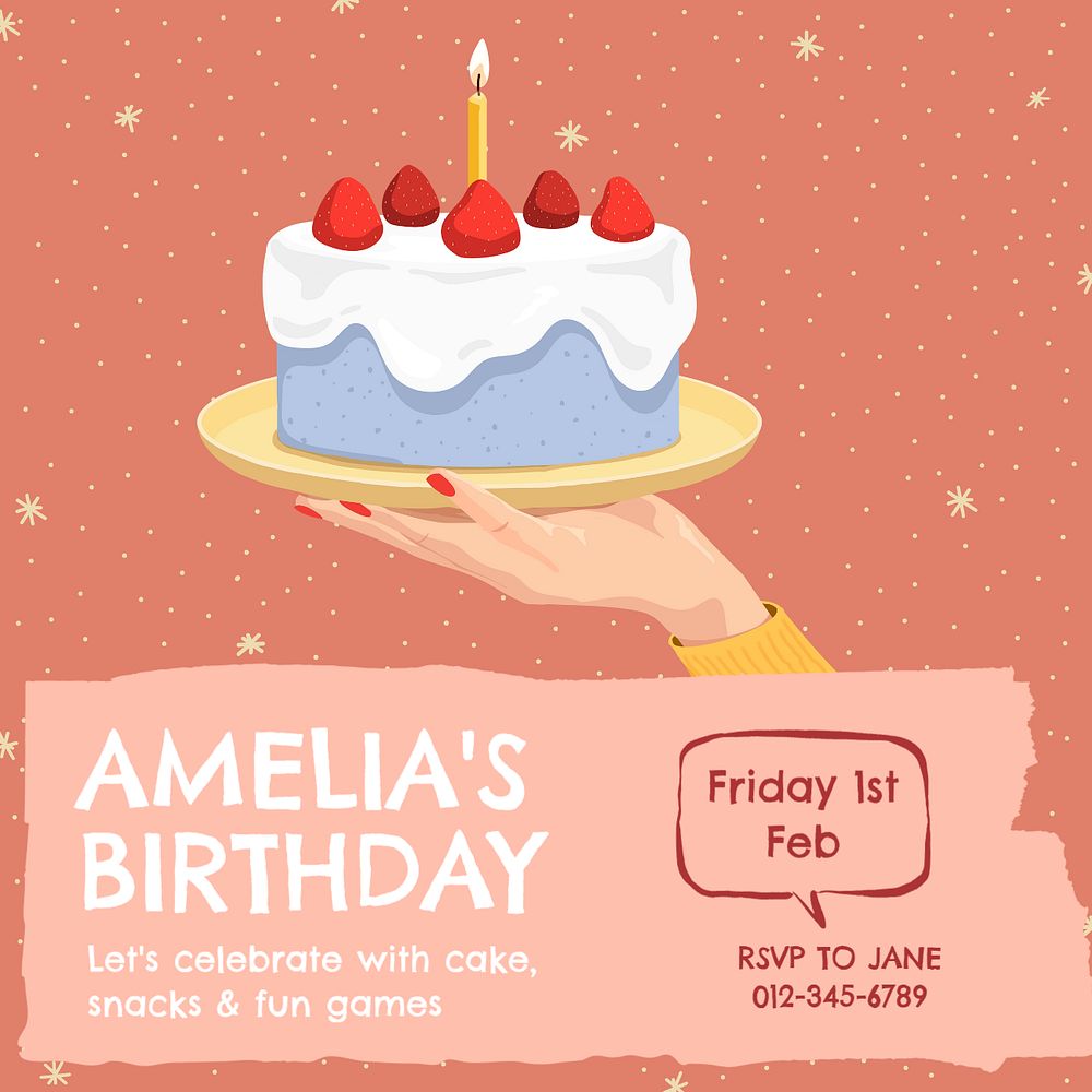 Birthday party  Instagram post template, editable text