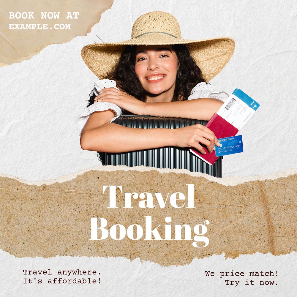 Travel booking website Instagram post template, editable text