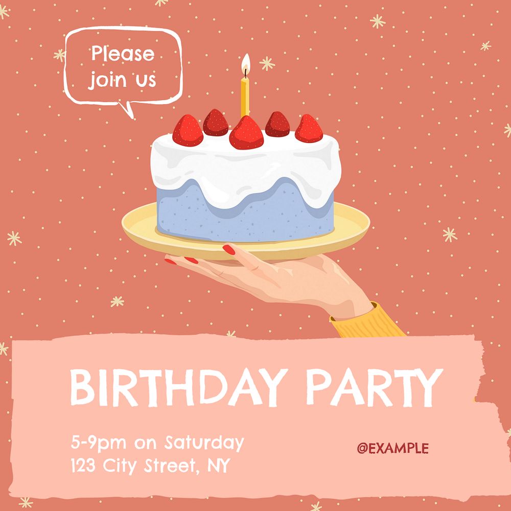 Birthday party  Instagram post template, editable text