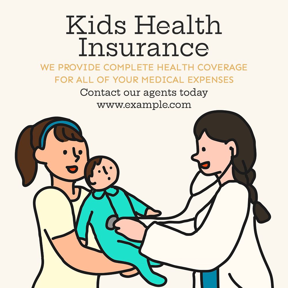 Kids insurance Instagram post template, editable text