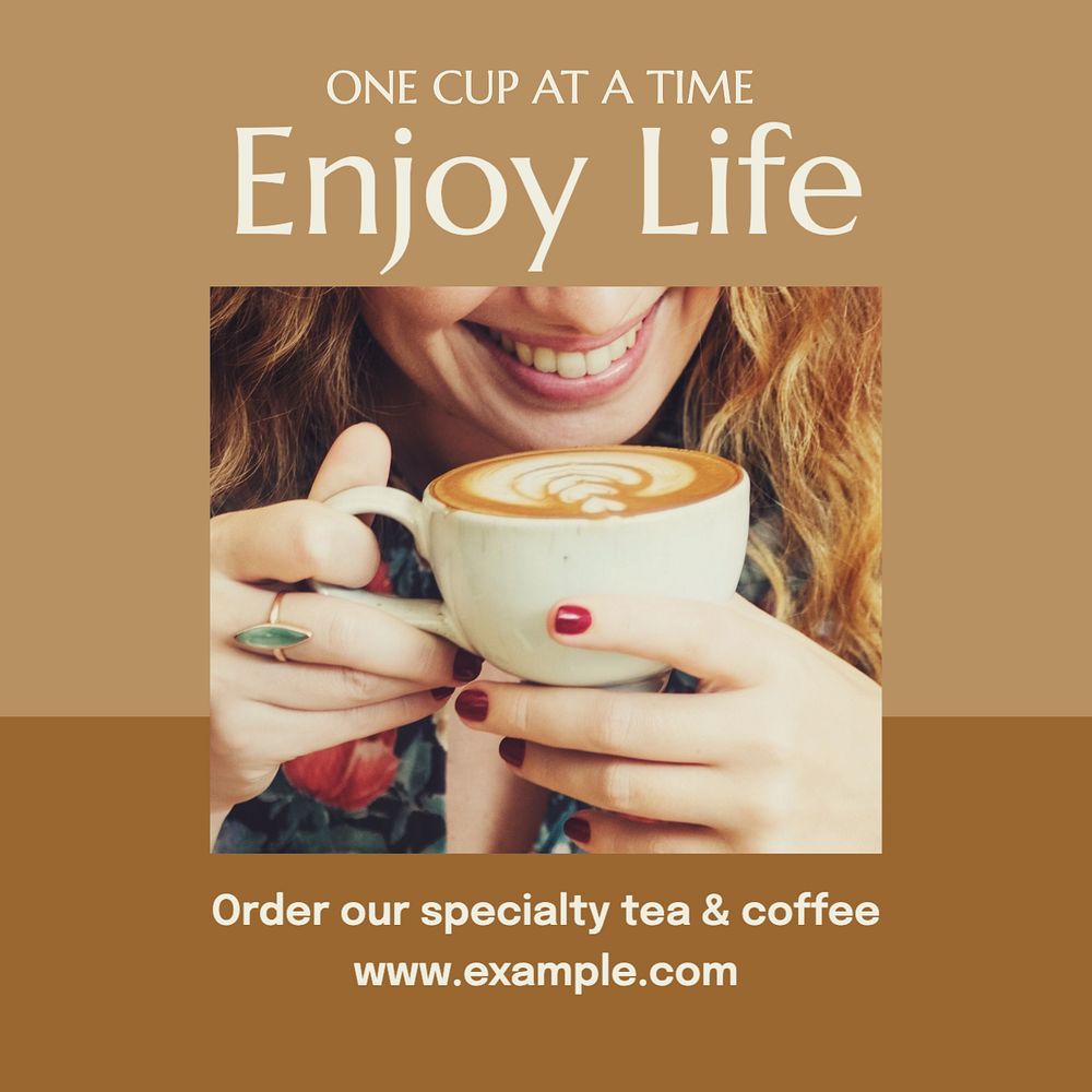 Tea & coffee Instagram post template, editable text