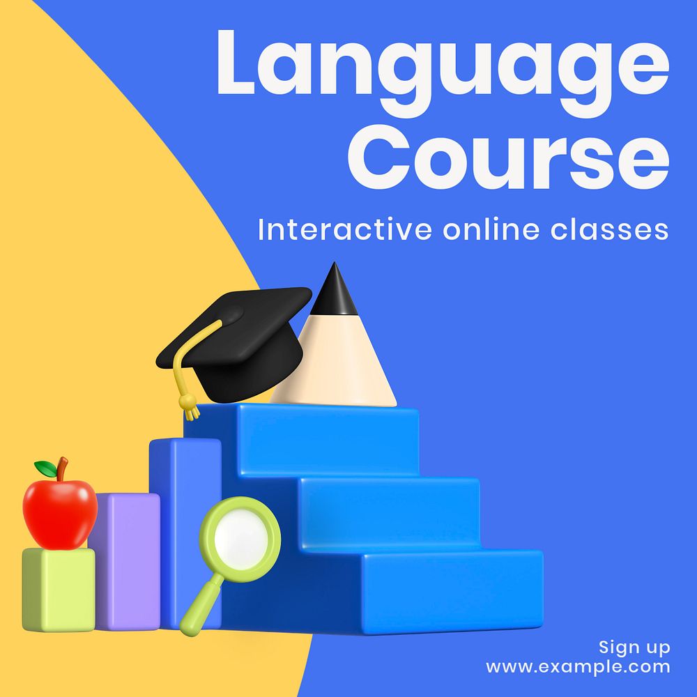 Language course  Instagram post template, editable text