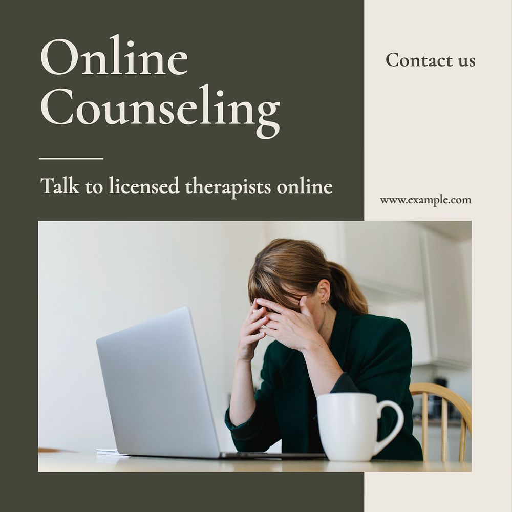 Online counseling Instagram post template, editable text