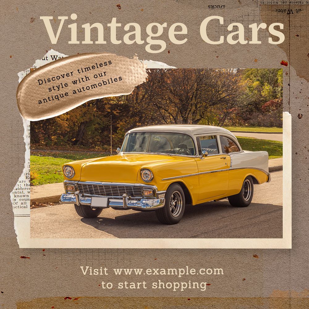 Vintage cars Instagram post template, editable text