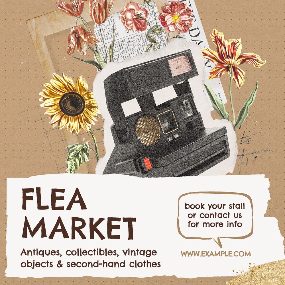 Flea market Instagram post template, editable text