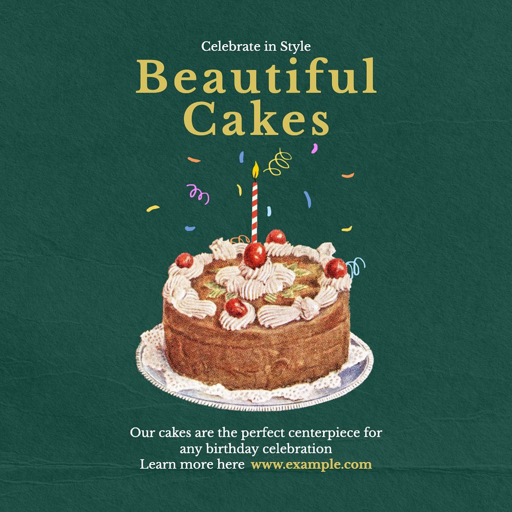 Cakes Instagram post template, editable text