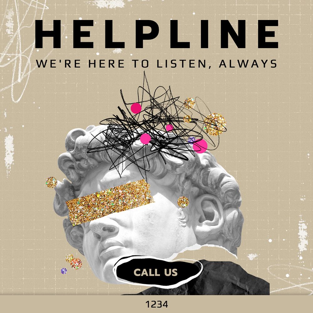 Helpline Instagram post template, editable text