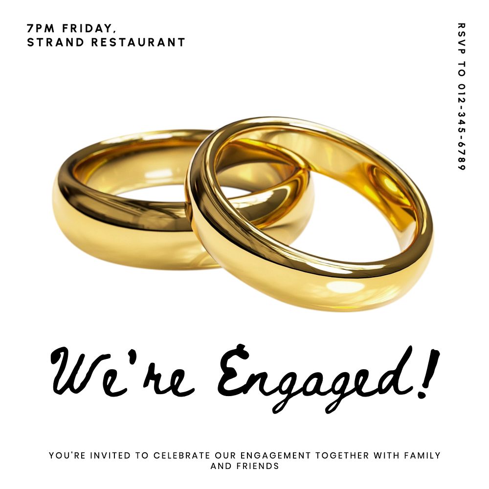 Engagement invitation Instagram post template, editable text