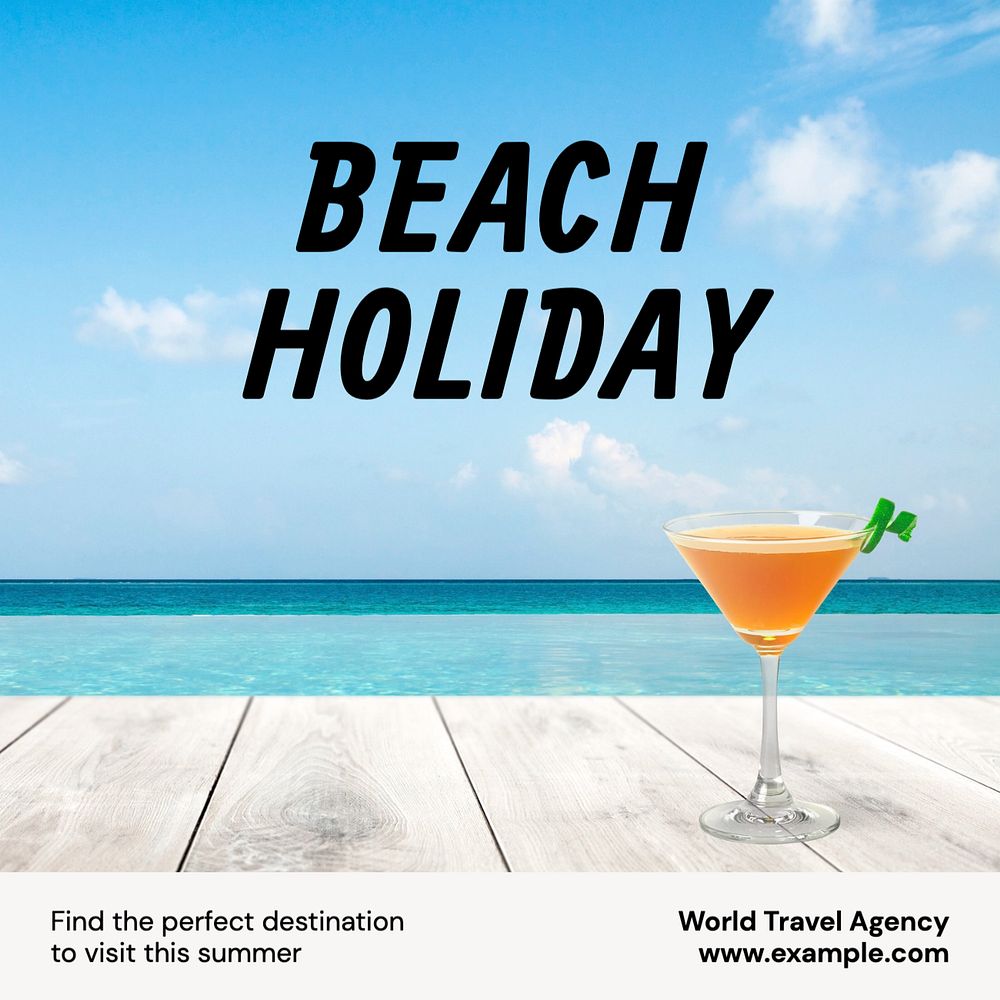 Beach holiday Instagram post template, editable text