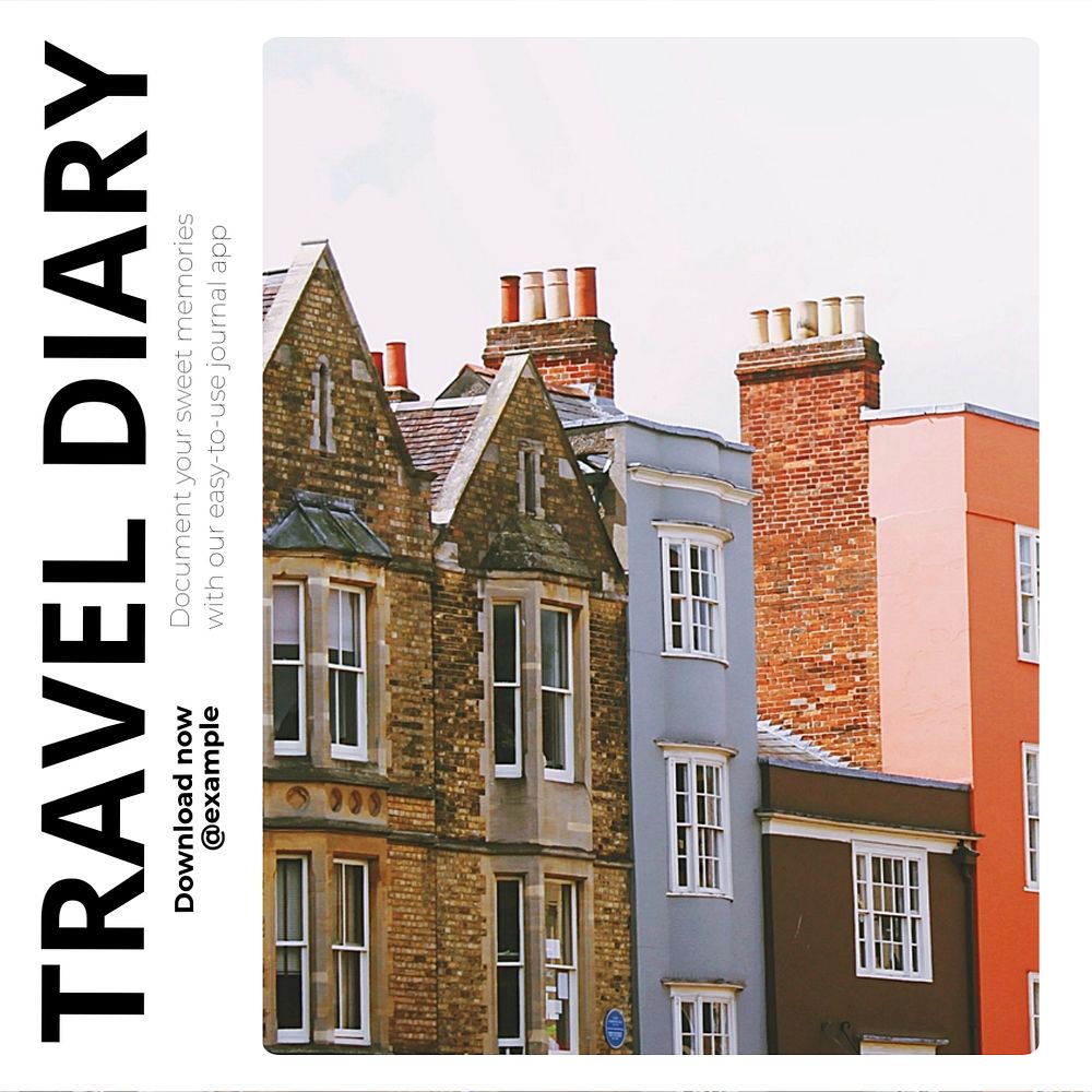 Travel diary app  Instagram post template, editable text