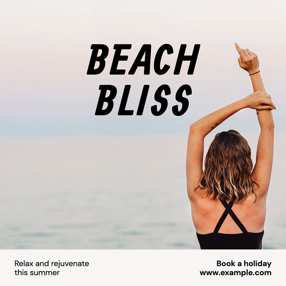 Beach holiday Instagram post template, editable text