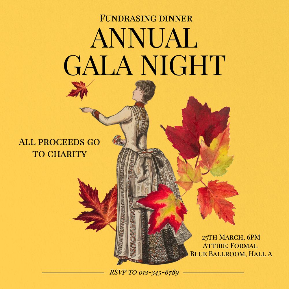 Gala night Instagram post template, editable text