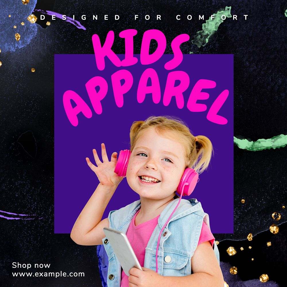 Kids apparel Instagram post template, editable text