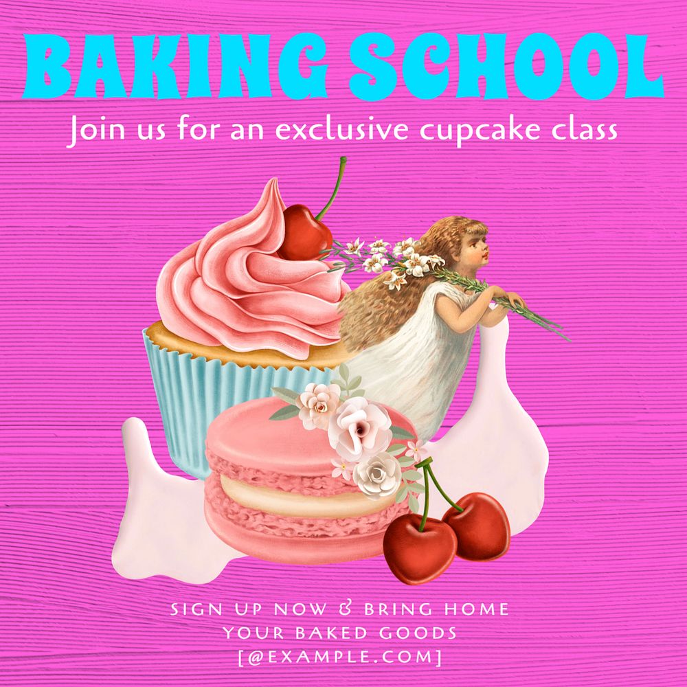 Baking school Instagram post template, editable text