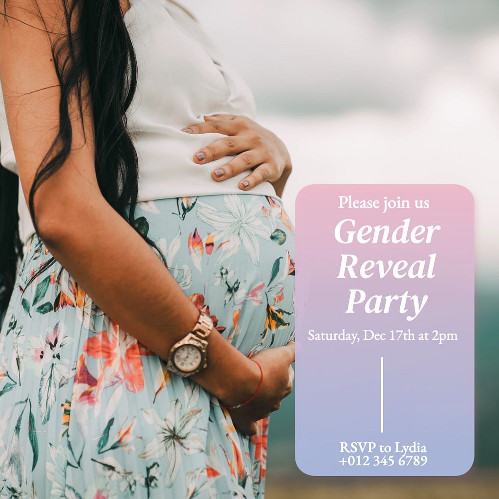 Gender reveal party Instagram post template, editable text