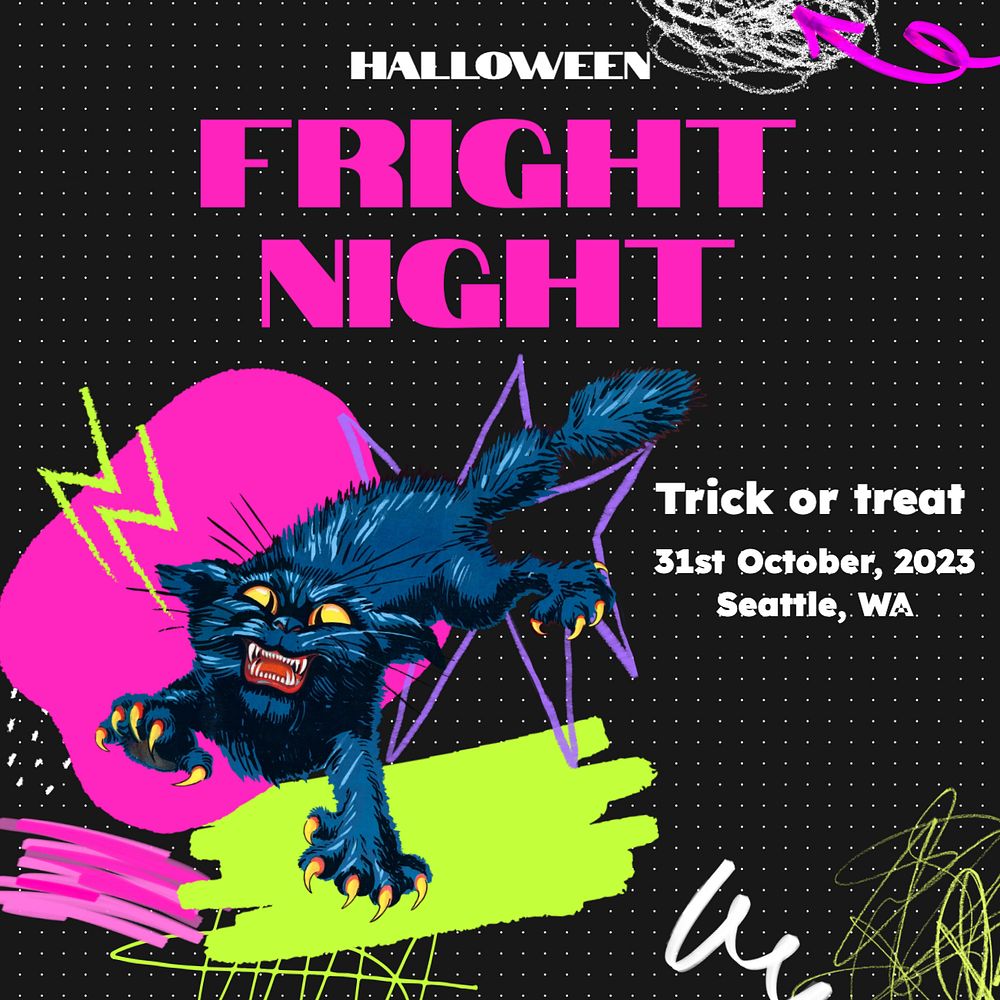 Halloween night Instagram post template, editable text