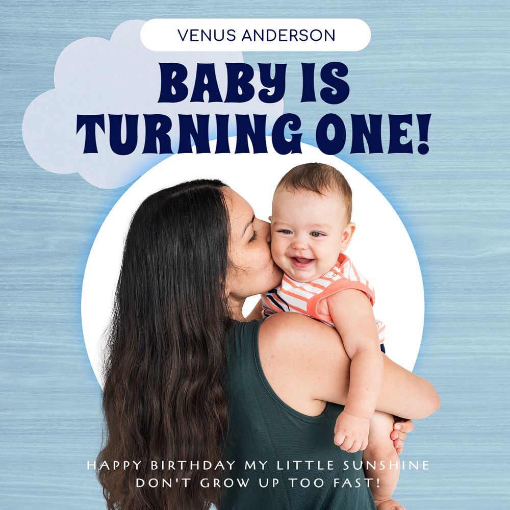 Baby birthday Instagram post template, editable text