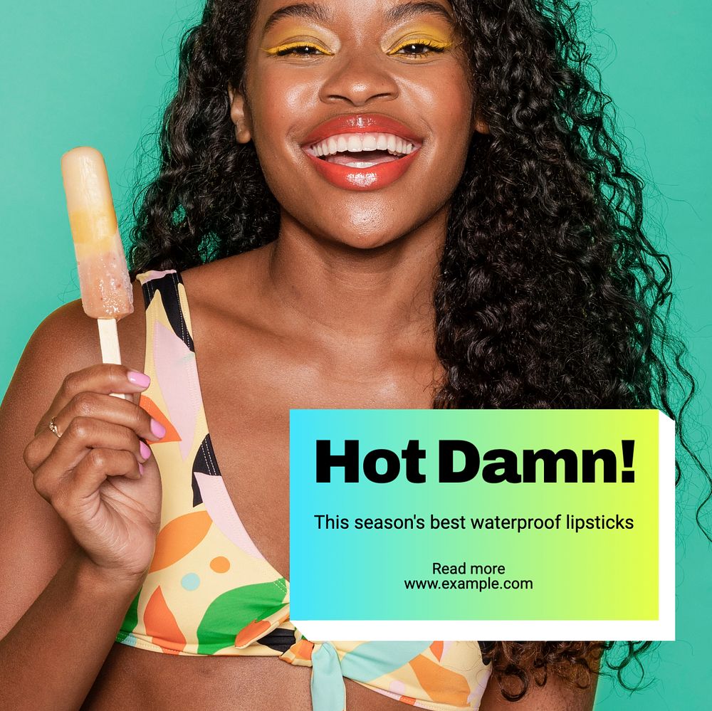 Hot damn lipstick Instagram post template, editable text