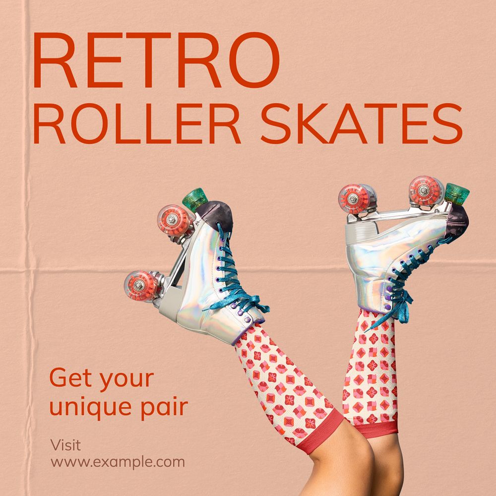 Retro roller skates Instagram post template, editable text