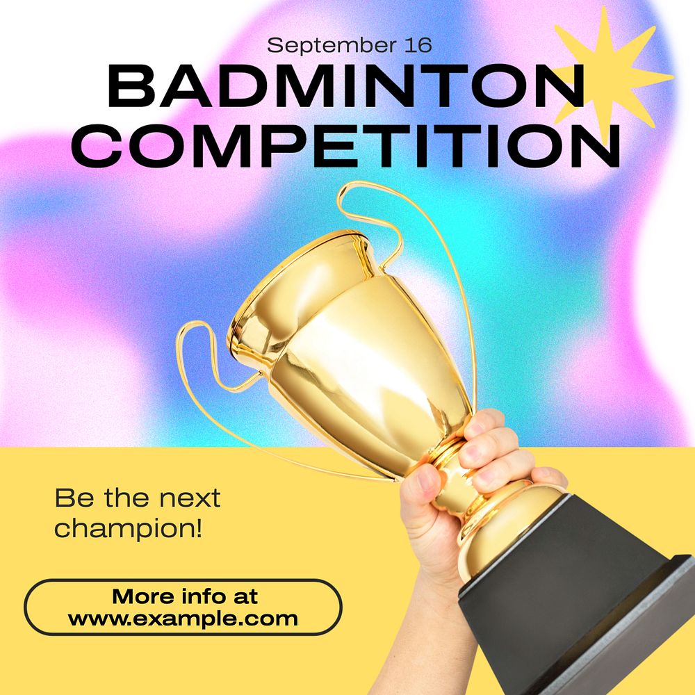 Badminton competition Instagram post template, editable text