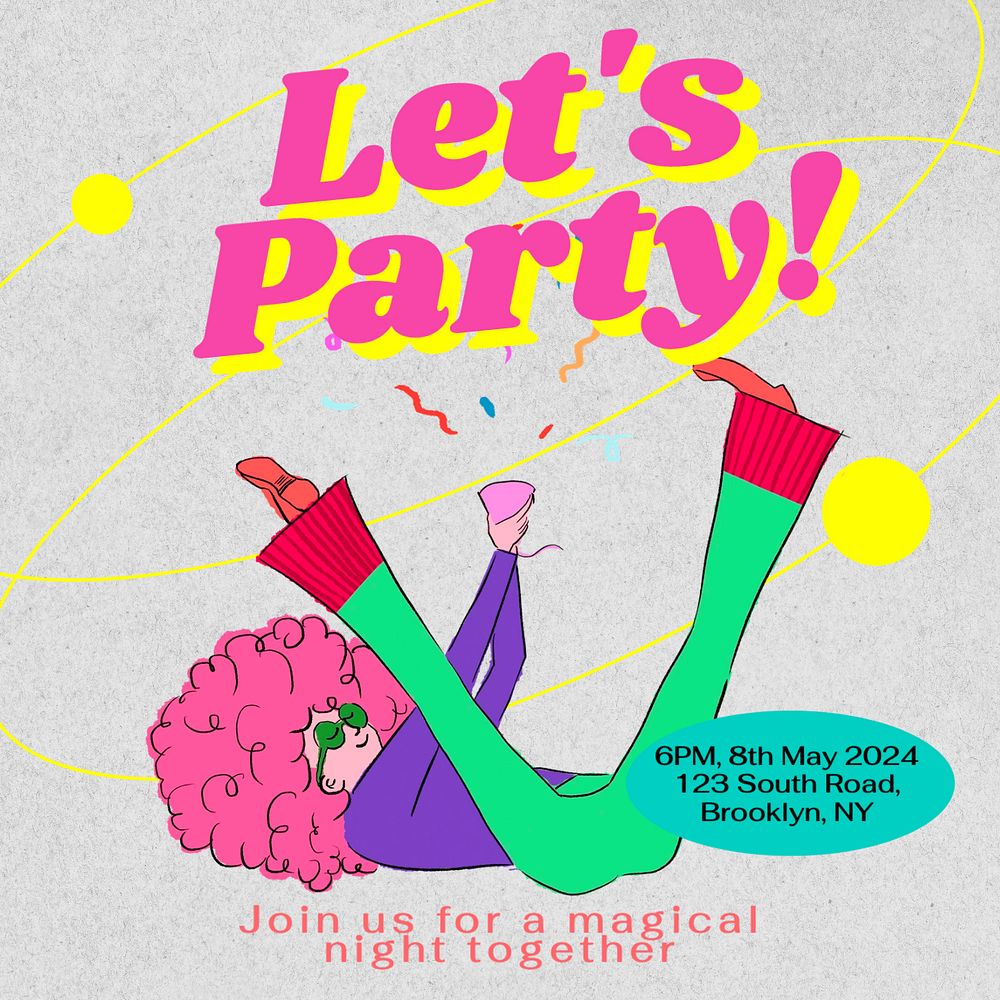 Let's party Instagram post template, editable text