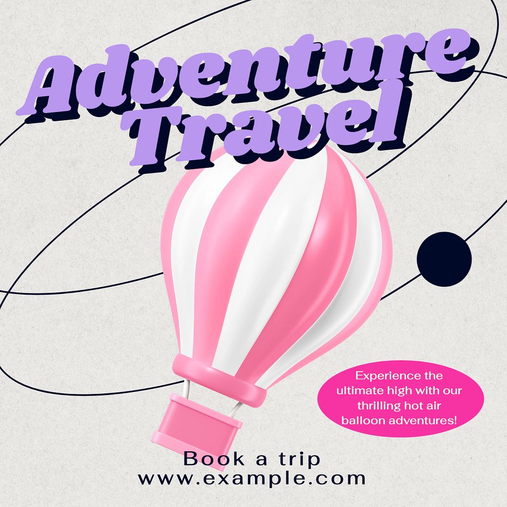 Adventure travel Instagram post template, editable text