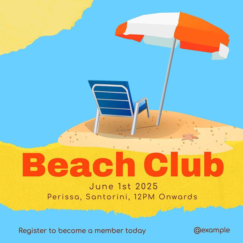 Beach club Instagram post template, editable text