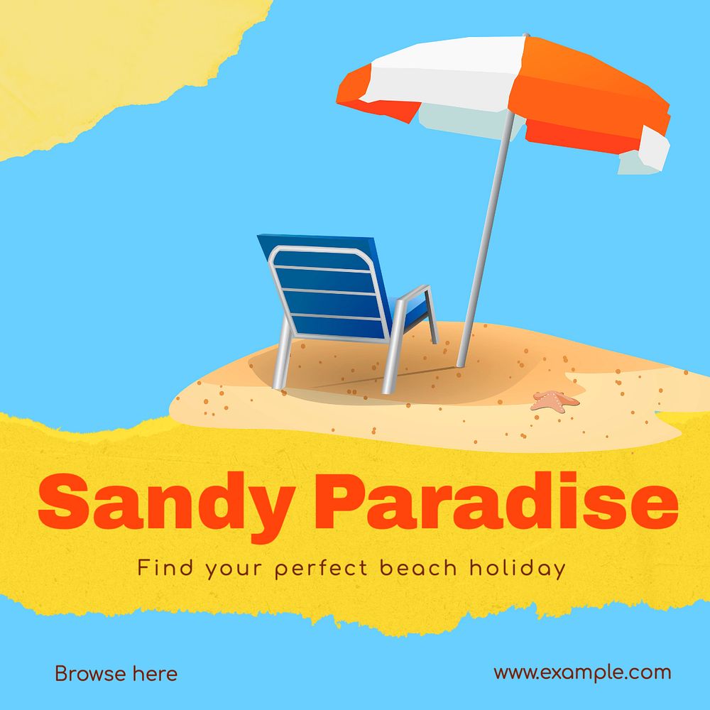 Beach holiday Instagram post template, editable text