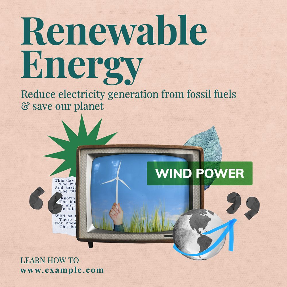 Renewable energy Instagram post template, editable text