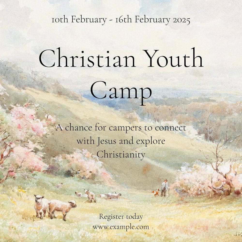 Christian youth camp Instagram post template, editable text