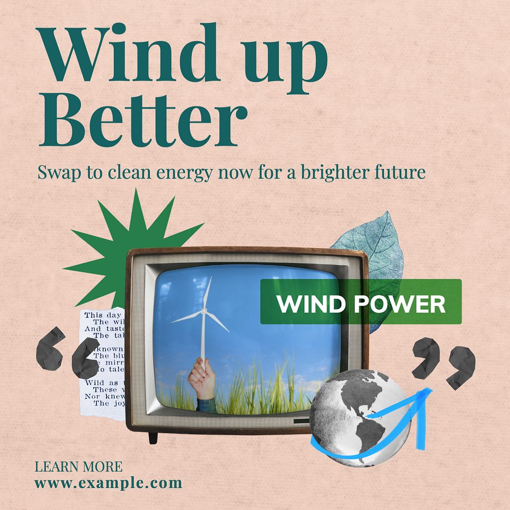 Wind power Instagram post template, editable text