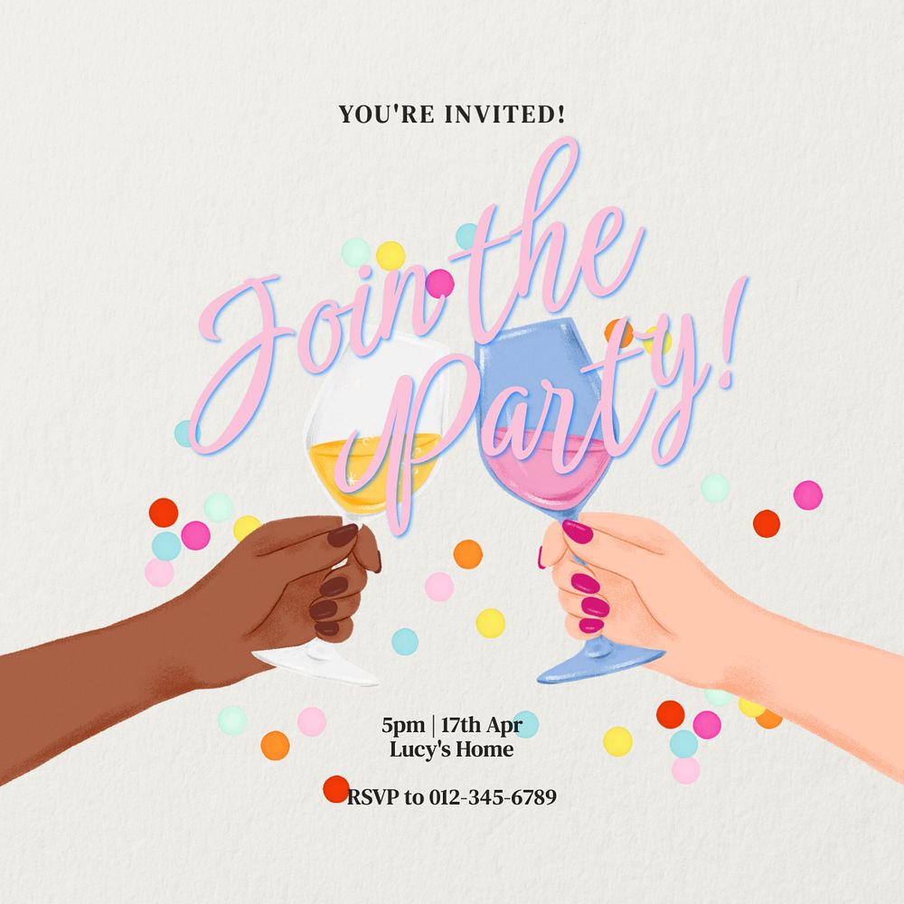 Join the party Instagram post template, editable text