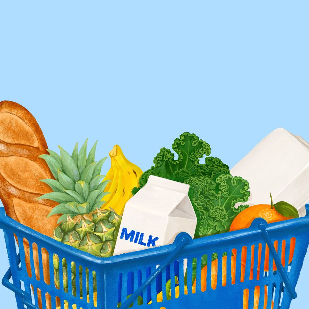 Grocery shopping basket background, vegetables food illustration, editable design