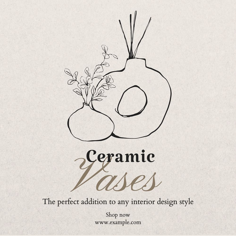 Ceramic vases Instagram post template, editable text